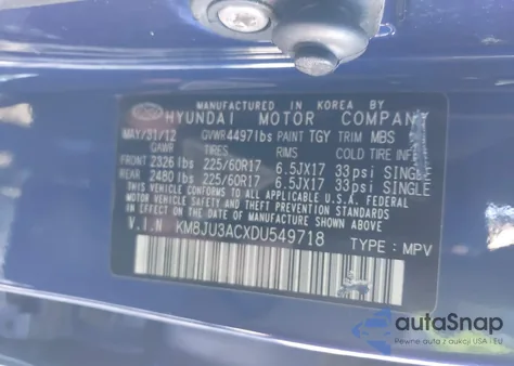 2013 Hyundai Tucson Gls z USA, uszkodzony, nr VIN KM8JU3ACXDU549718